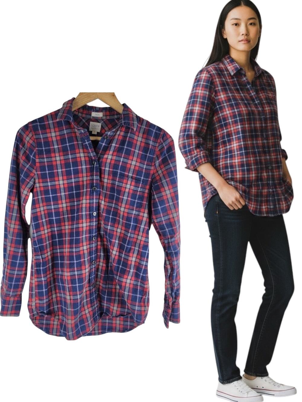 J Crew Boyfit Plaid Button Up Shirt Top Long Sleeve Size XS